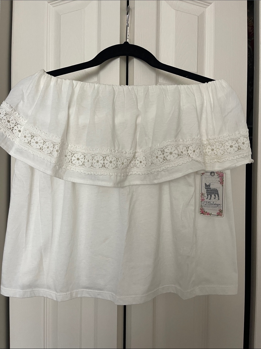 PJ Salvage Off-Shoulder White Lace-Trim Women’s Top